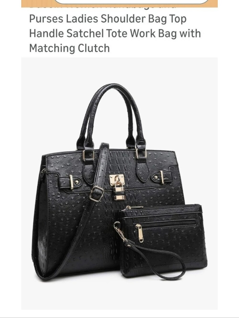Classic Black Structured Satchel Handbag with Matching Clutch Dasein